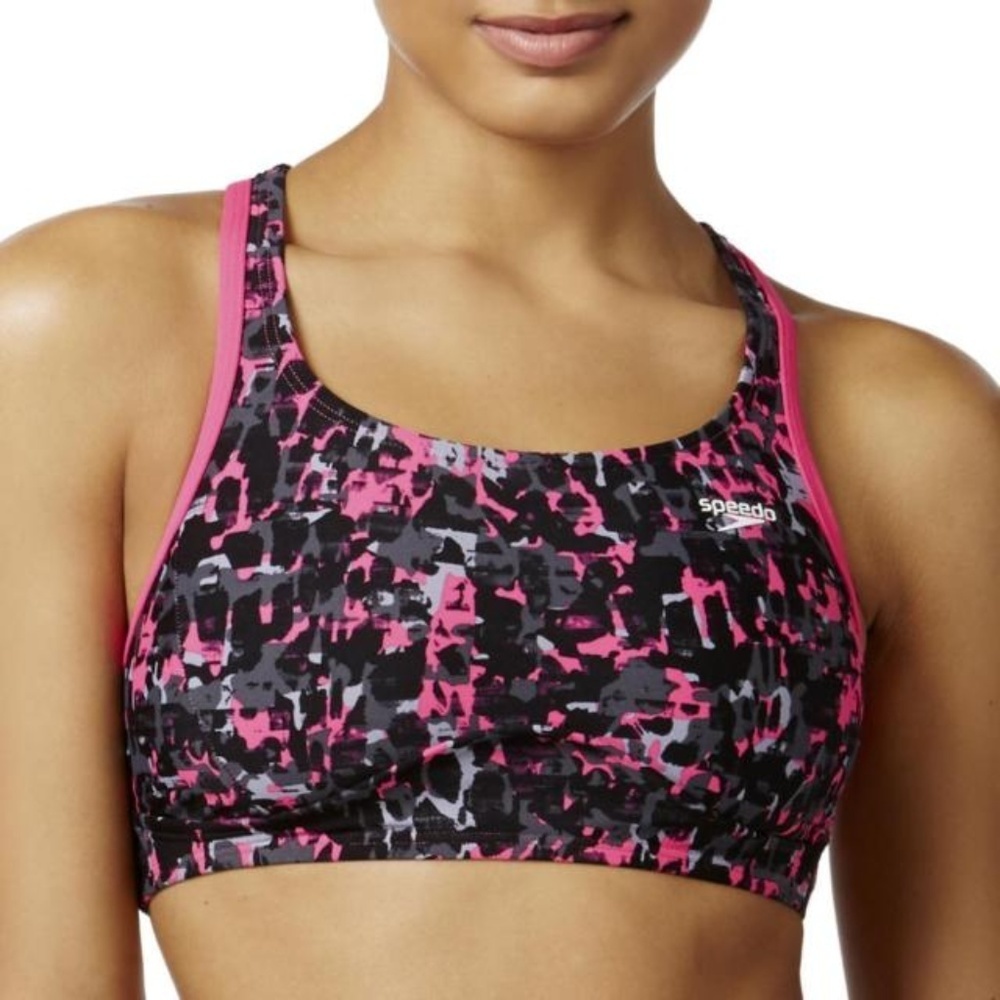 Speedo Black Pink Athletic Swim Sports Top